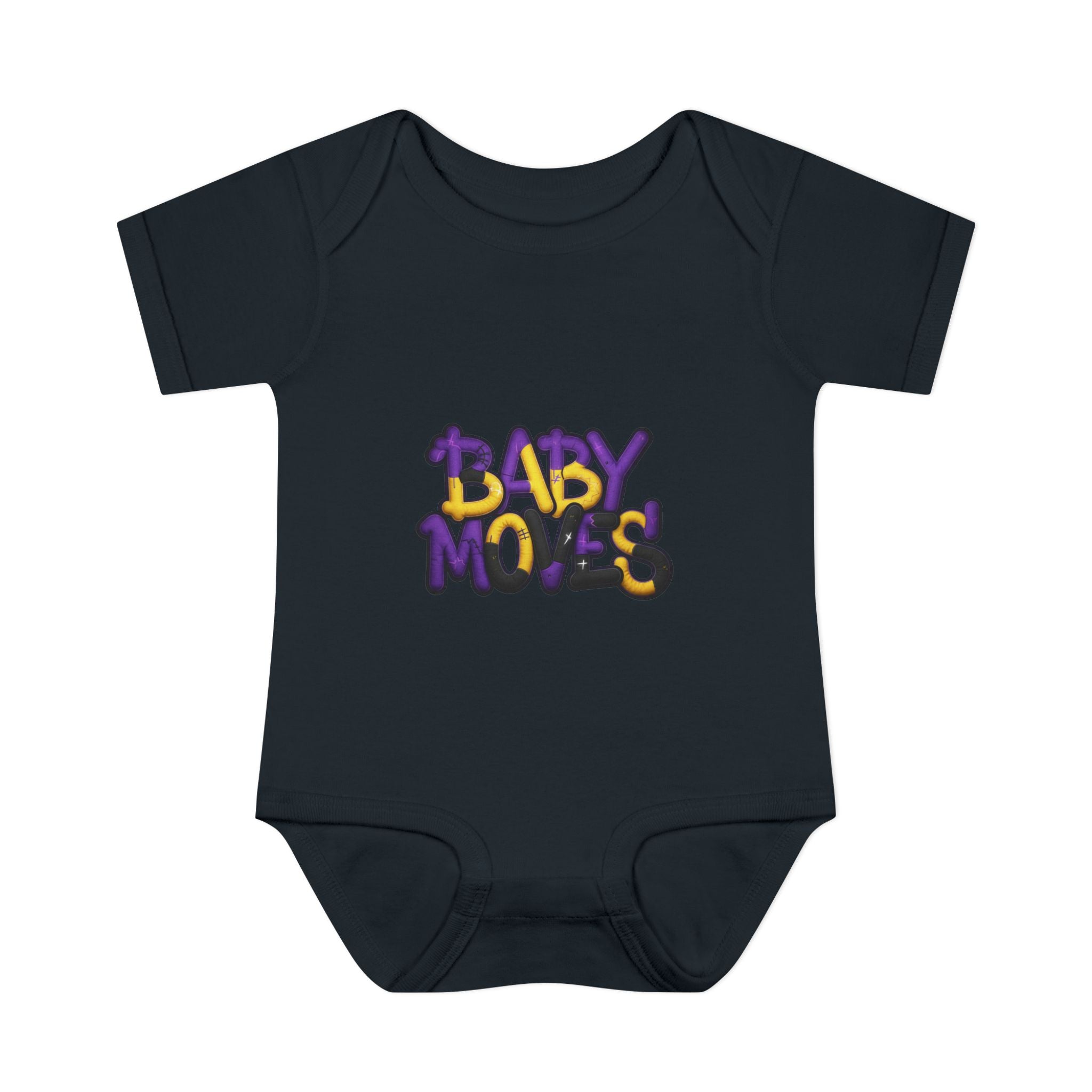 Baby Moves Infant Bodysuit — Cute Purple & Gold Graphic Onesie