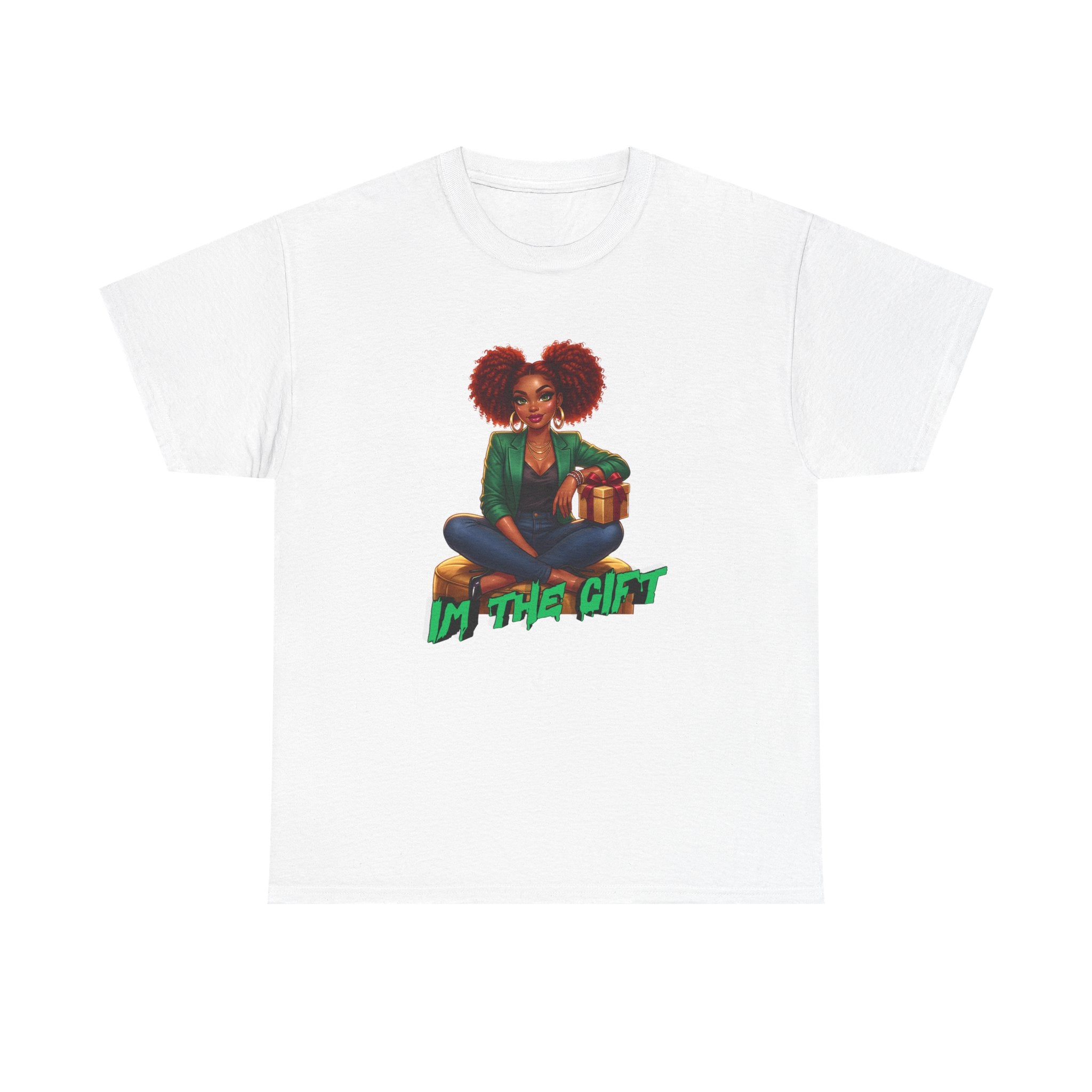 T‑Shirt — 'In The Gift' Afro Woman Graphic Tee, Holiday Present Vibe