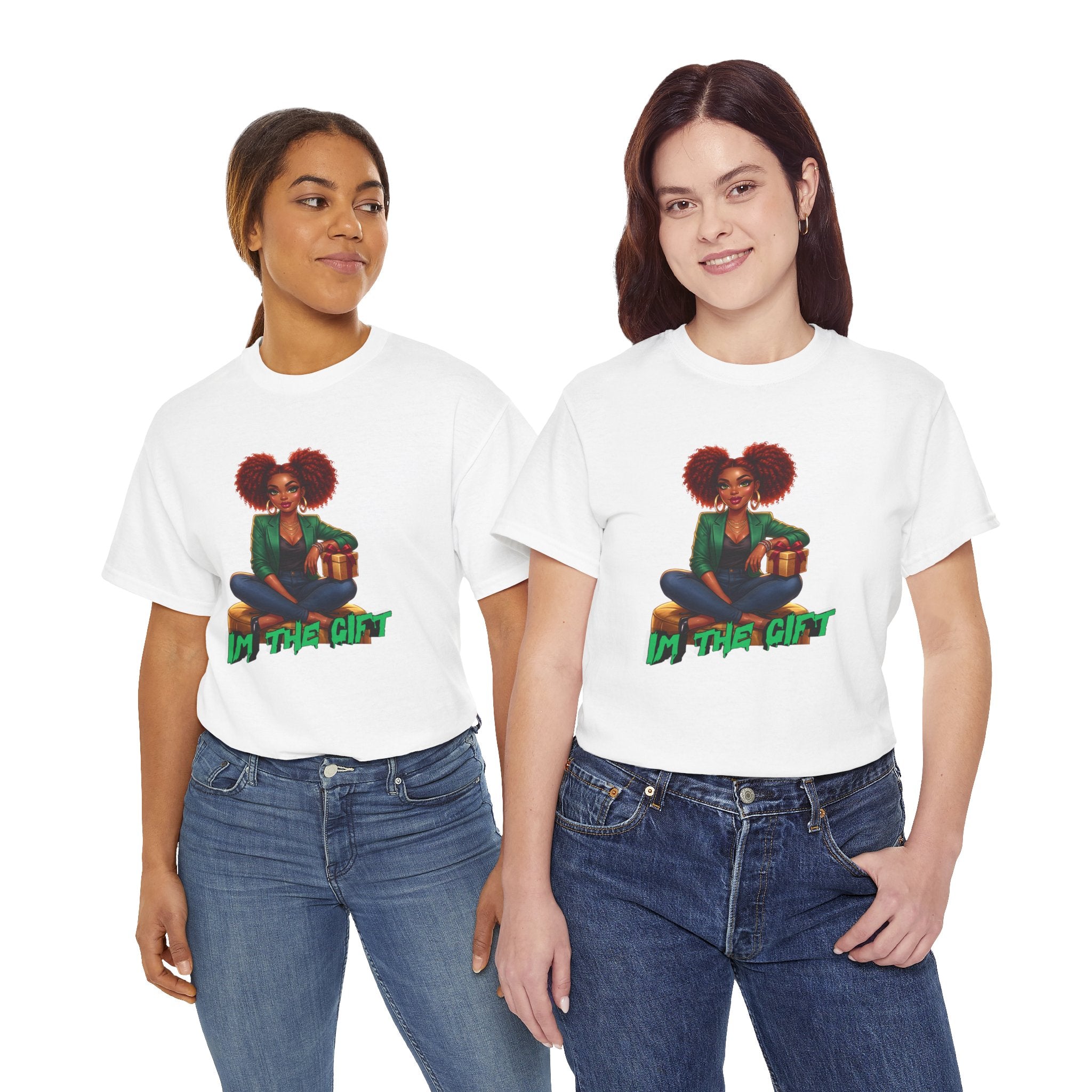 T‑Shirt — 'In The Gift' Afro Woman Graphic Tee, Holiday Present Vibe
