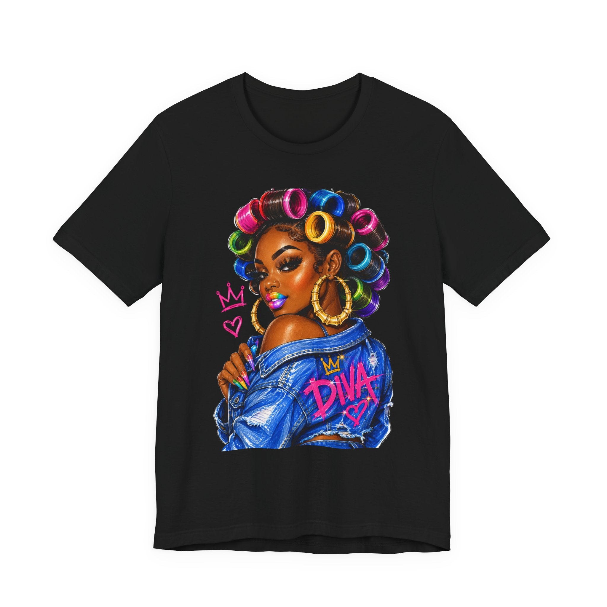 Diva Girl with Hair Rollers Graphic Tee – Bold Afrocentric Streetwear T-Shirt