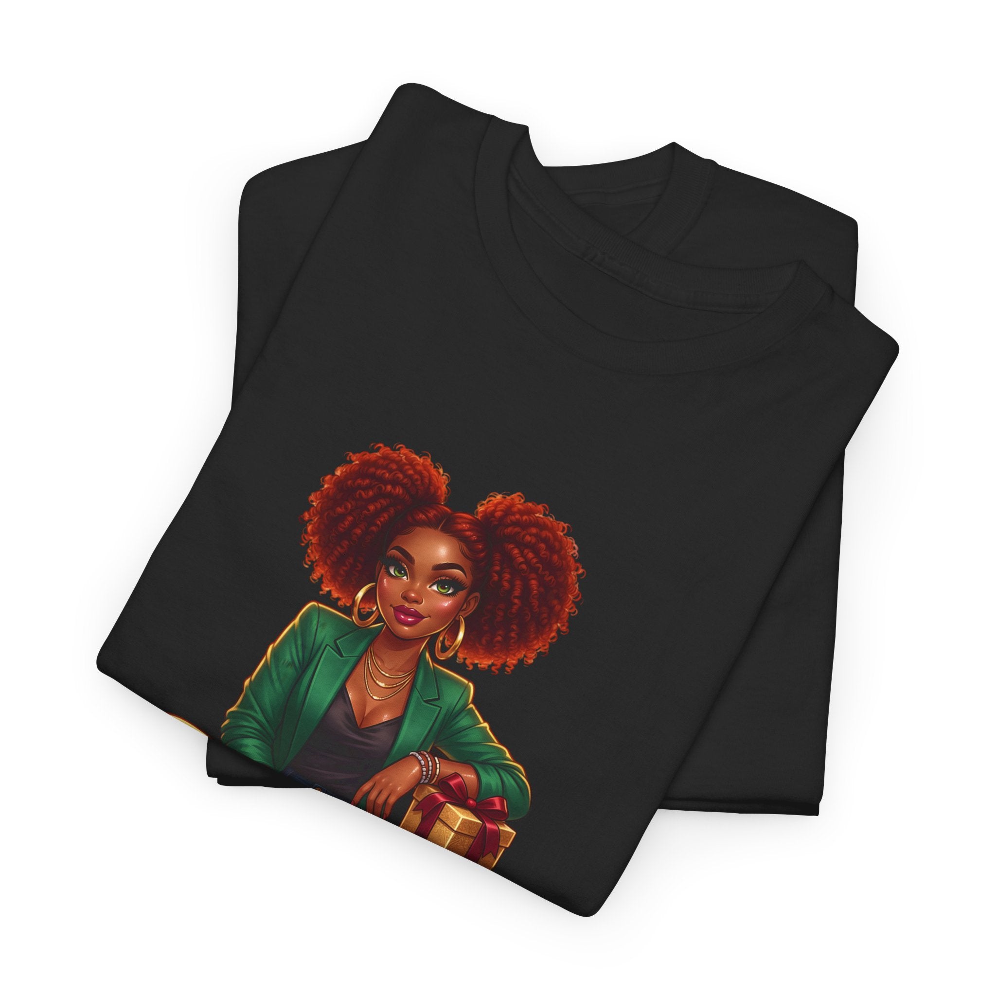 T‑Shirt — 'In The Gift' Afro Woman Graphic Tee, Holiday Present Vibe