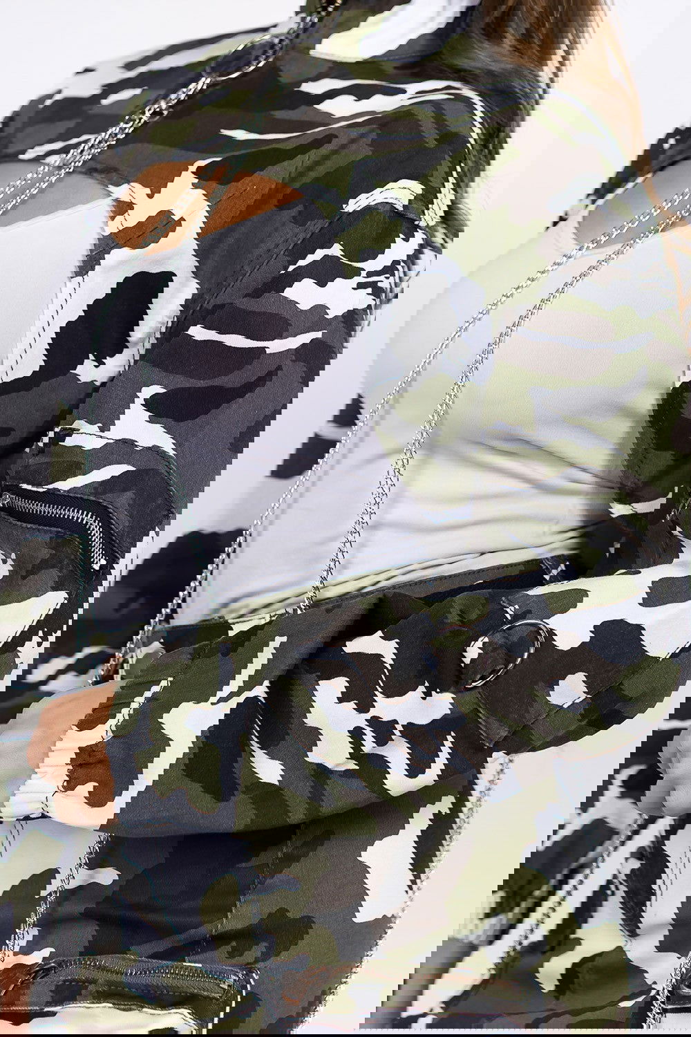 American Bazi Camouflage Cropped Jacket with Chains - ShopEbonyMonique