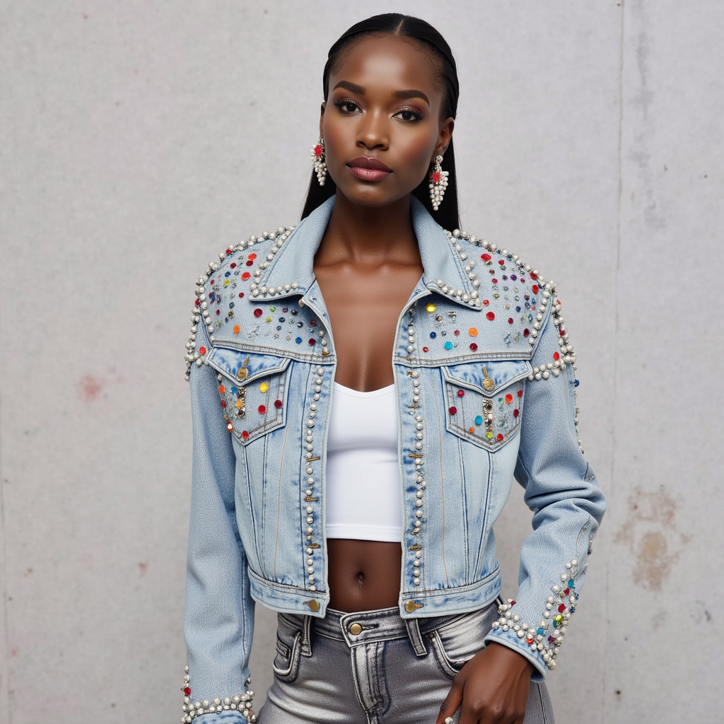 Beading Diamonds Denim Jacket - ShopEbonyMonique