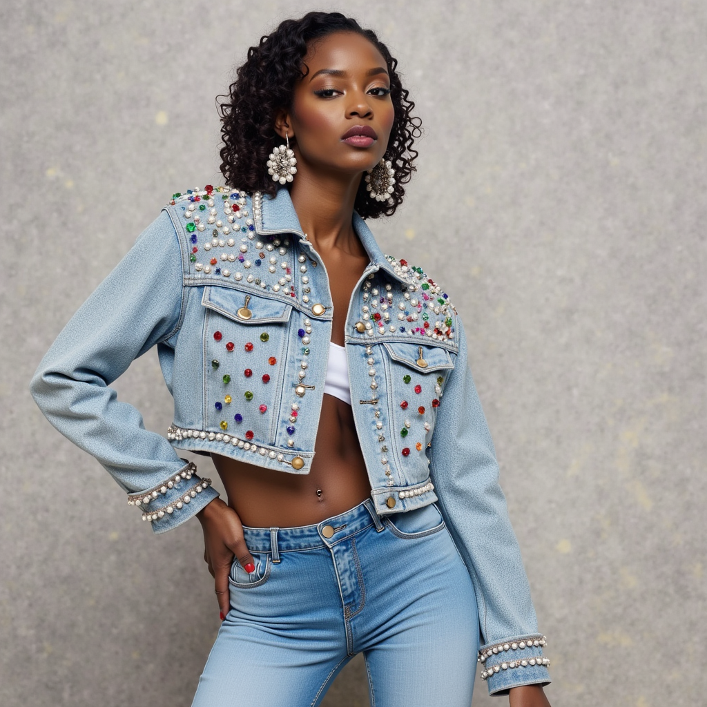 Beading Diamonds Denim Jacket - ShopEbonyMonique