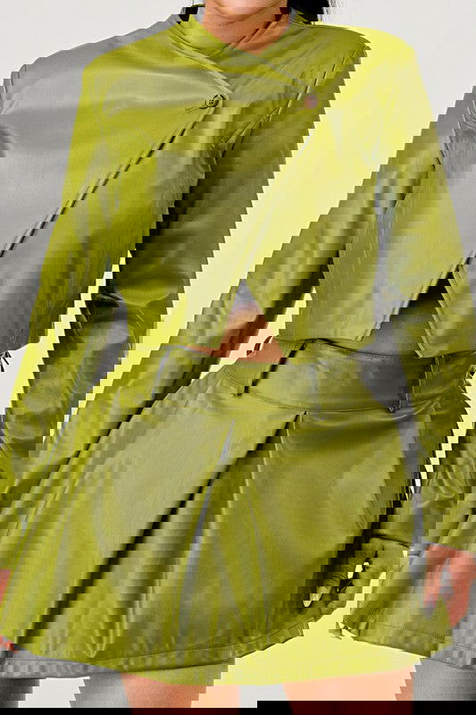 Button Up Pu Leather jacket and Skirt Set - ShopEbonyMonique