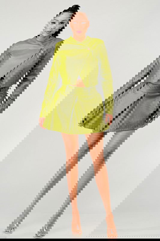 Button Up Pu Leather jacket and Skirt Set - ShopEbonyMonique