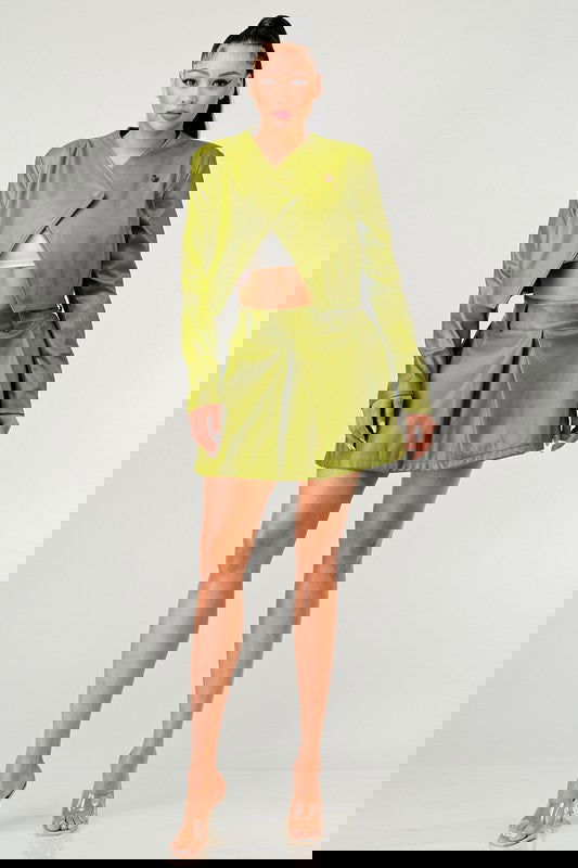 Button Up Pu Leather jacket and Skirt Set - ShopEbonyMonique