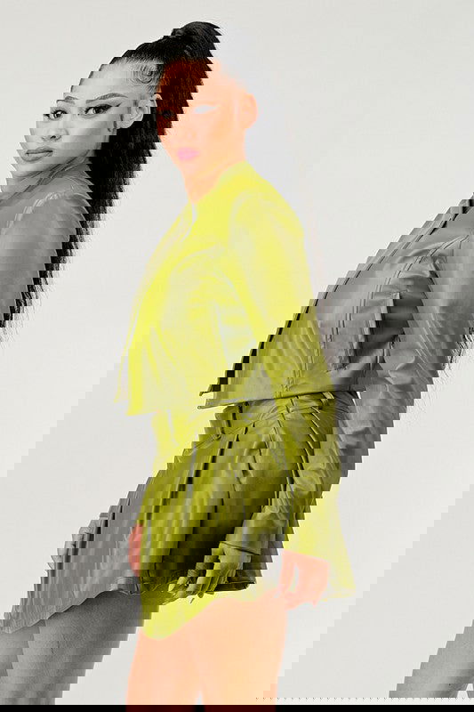 Button Up Pu Leather jacket and Skirt Set - ShopEbonyMonique