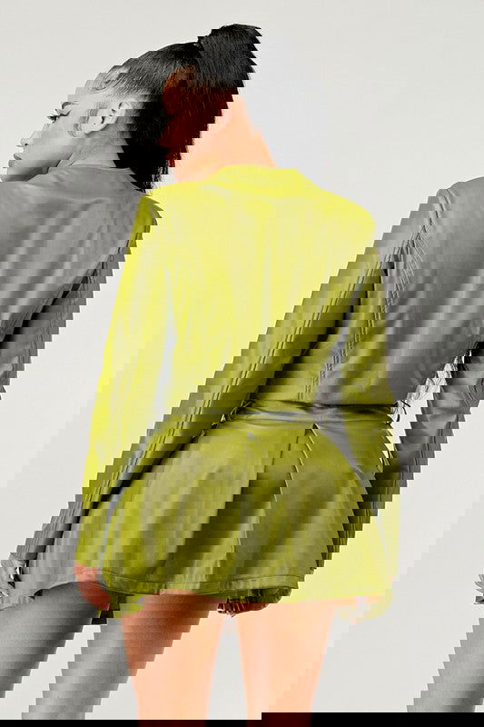 Button Up Pu Leather jacket and Skirt Set - ShopEbonyMonique