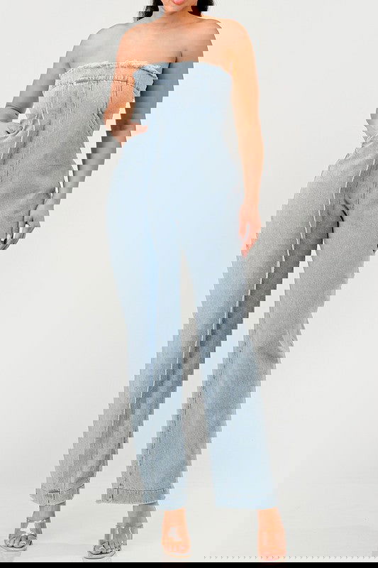 Casual Strapless Denim Jumpsuit - ShopEbonyMonique