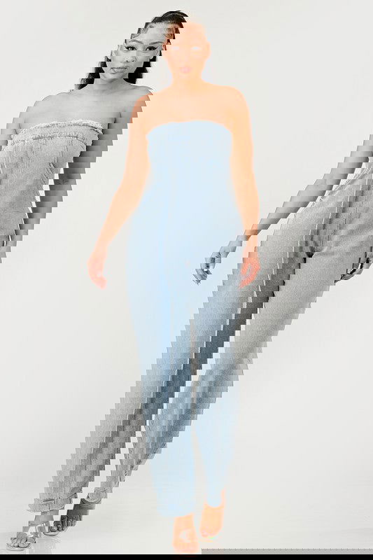 Casual Strapless Denim Jumpsuit - ShopEbonyMonique