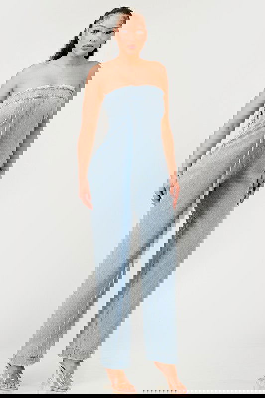 Casual Strapless Denim Jumpsuit - ShopEbonyMonique