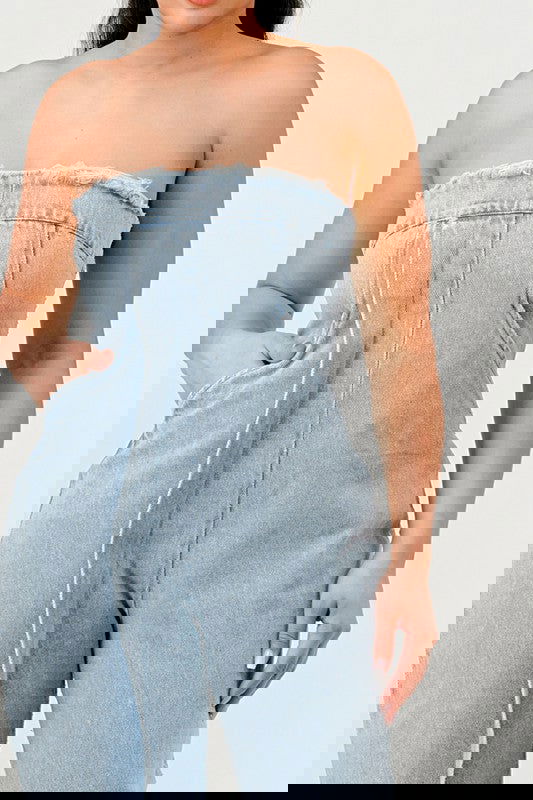 Casual Strapless Denim Jumpsuit - ShopEbonyMonique