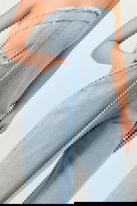 Casual Strapless Denim Jumpsuit - ShopEbonyMonique