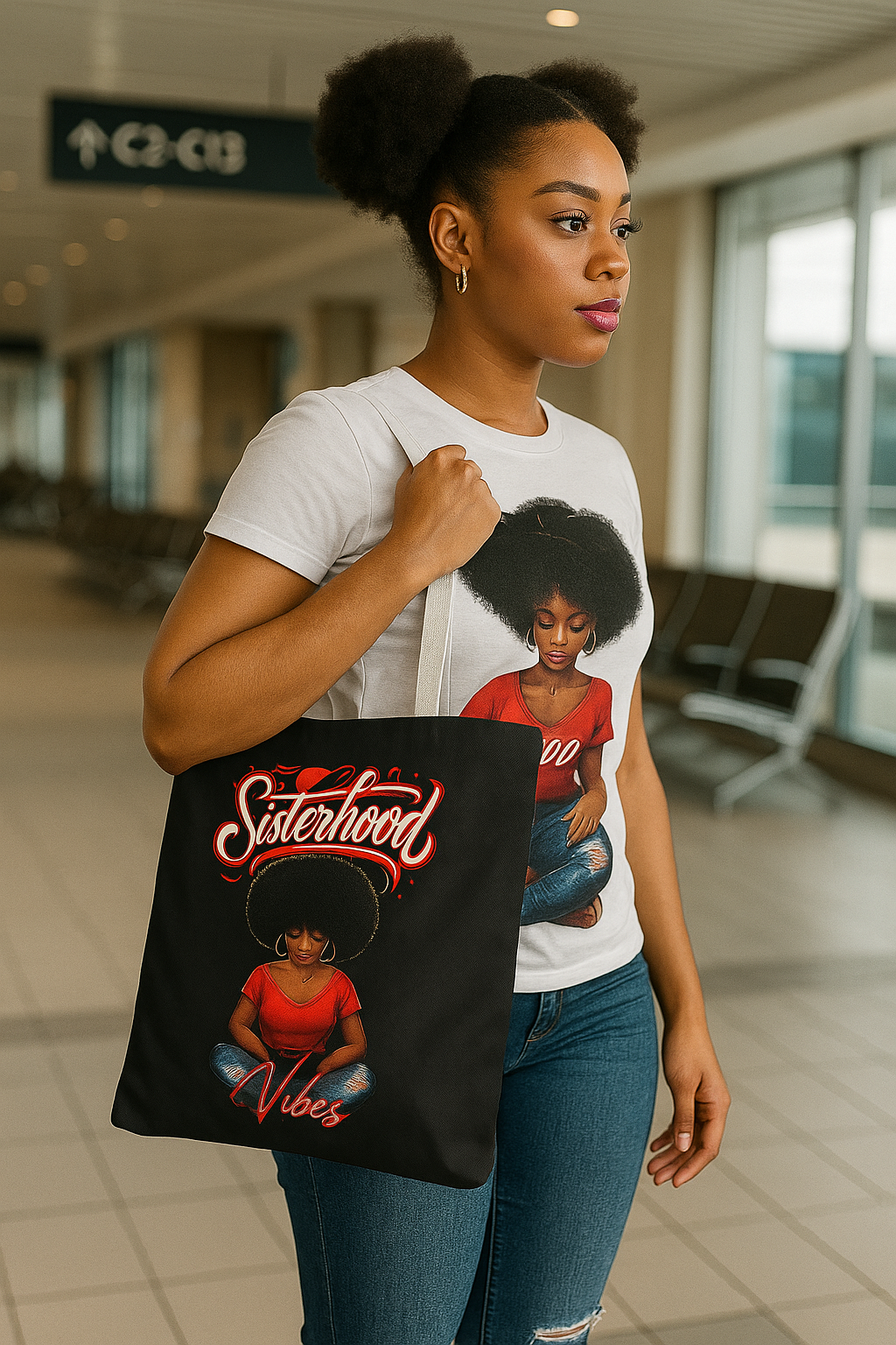 Sisterhood Vibes Tote Bag - Stylish Black Bag for Empowerment & Everyday Use