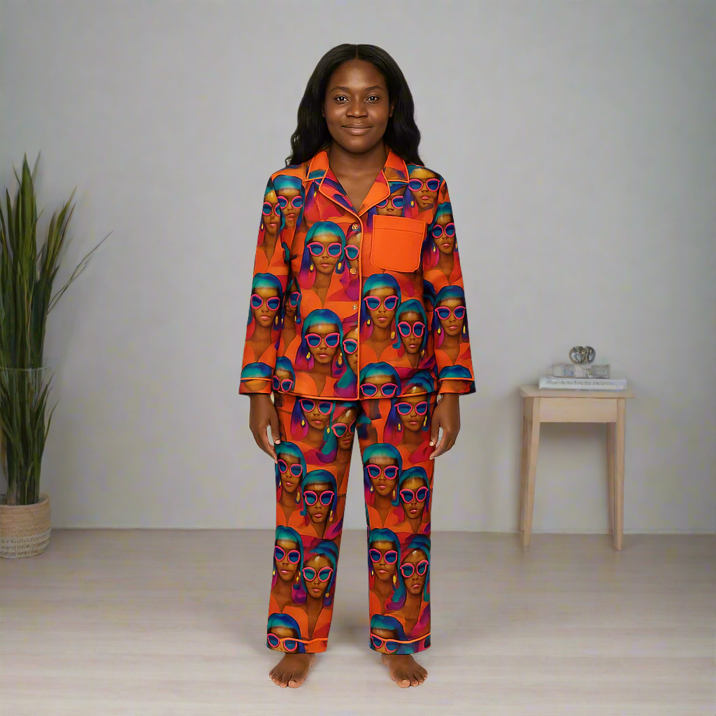Vibe Vibrant Women's Satin Pajamas - Bold Print for Stylish Relaxation