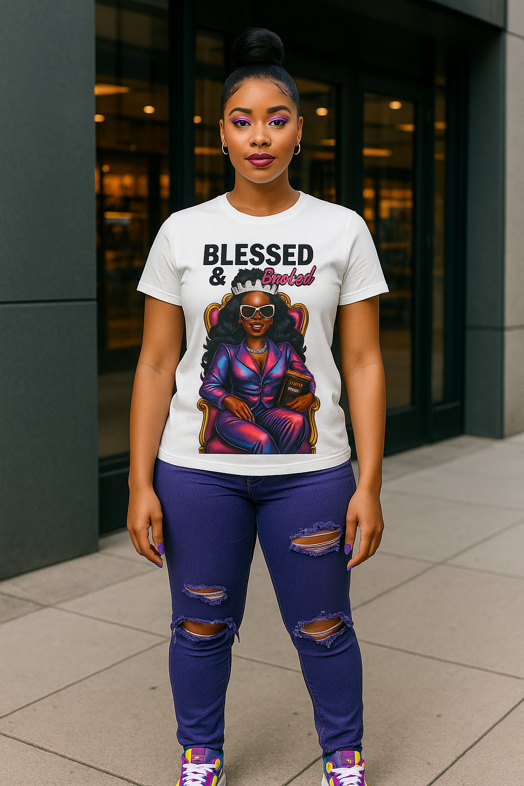 Blessed & Booked Women's Midweight Cotton Tee - Stylish Graphic Shirt for Readers