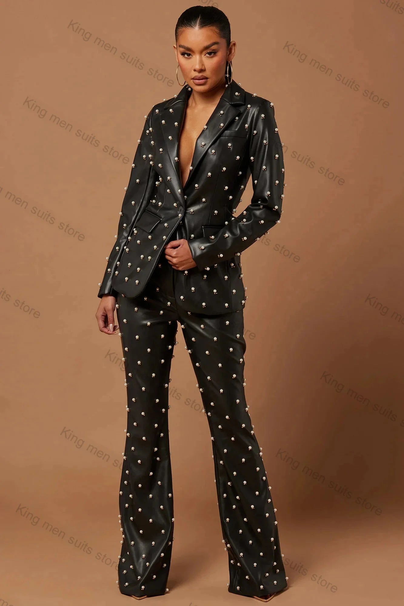 Custom Leather Pearls Women Suit - ShopEbonyMonique