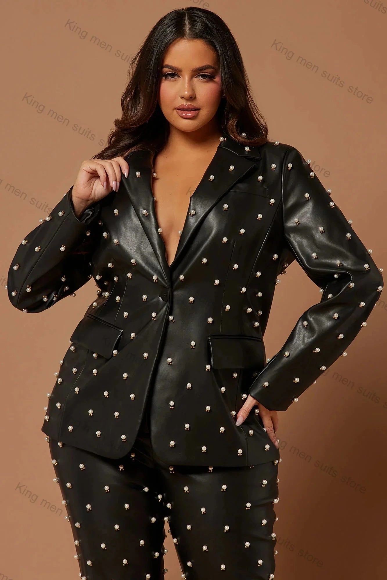 Custom Leather Pearls Women Suit - ShopEbonyMonique