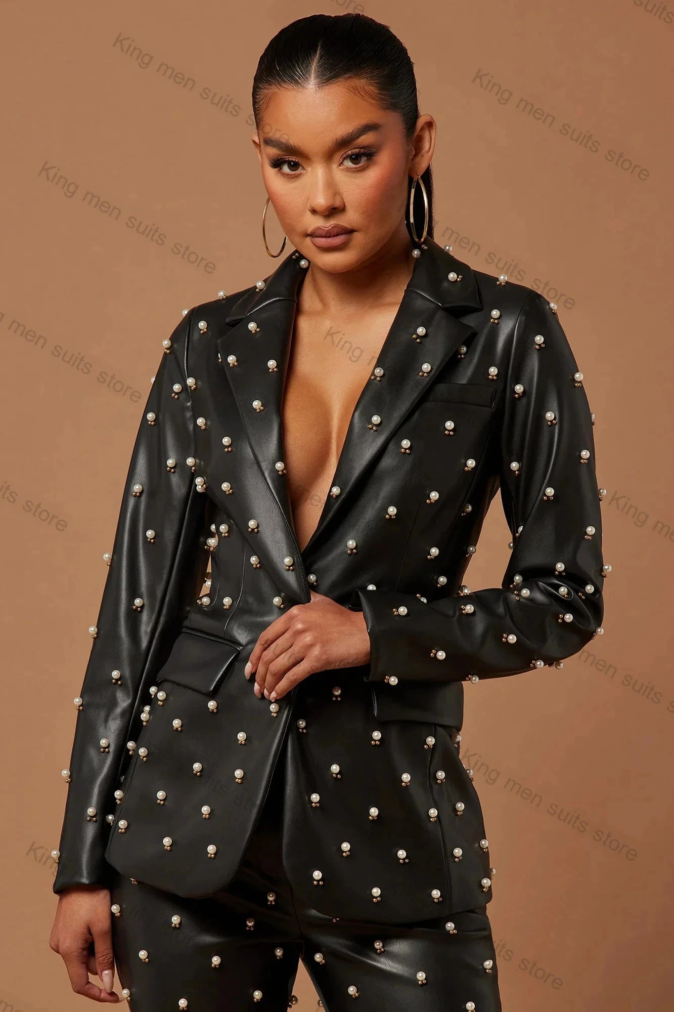 Custom Leather Pearls Women Suit - ShopEbonyMonique