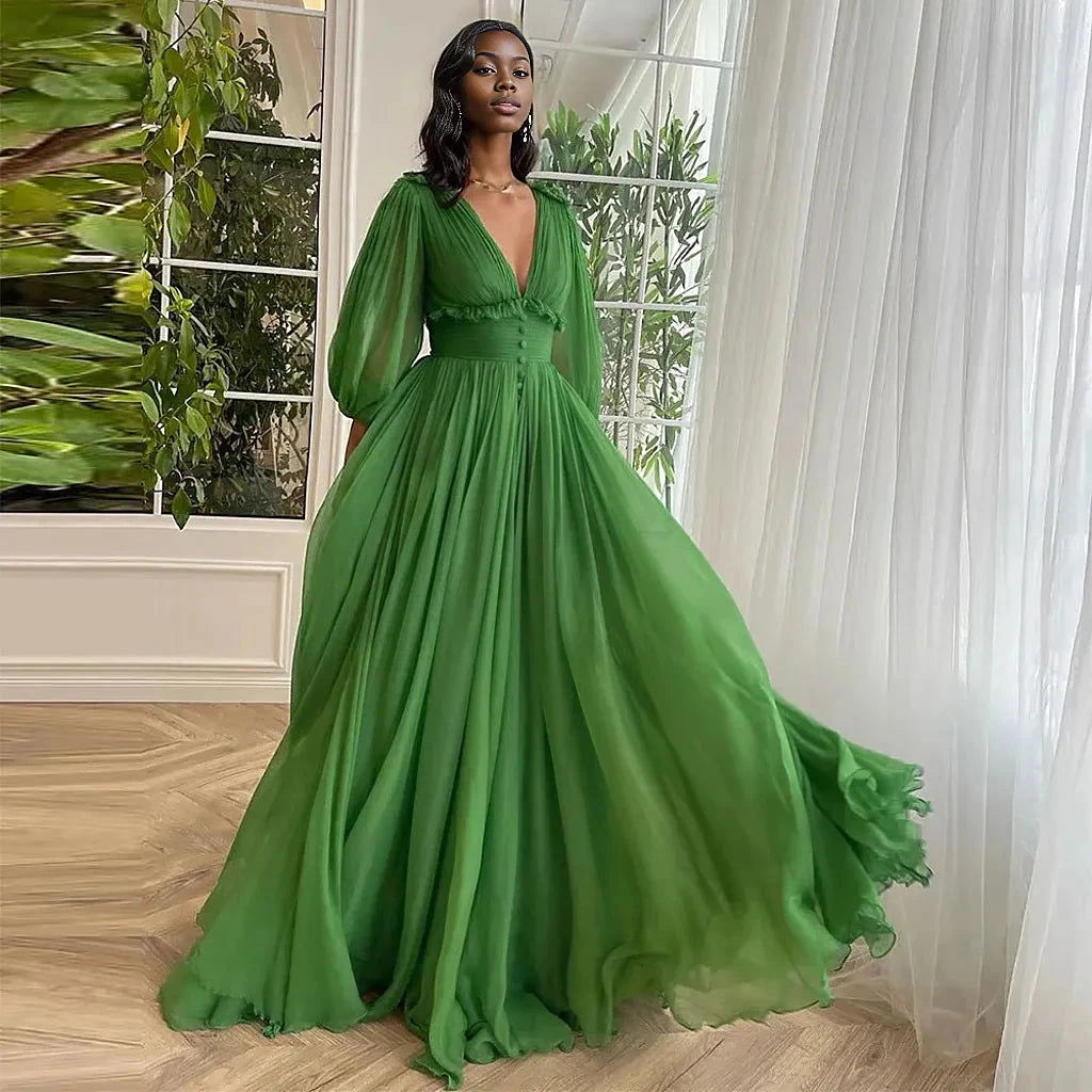 EM Chiffon Pleat Ruched A-Line Dress - ShopEbonyMonique