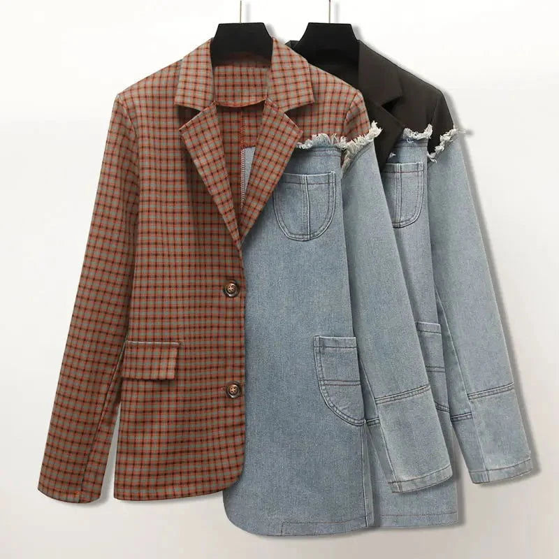 EM Denim Patchwork Women Blazer - ShopEbonyMonique