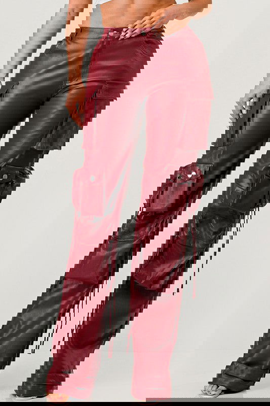 EM FAMOUS PU LEATHER CARGO PANTS - ShopEbonyMonique