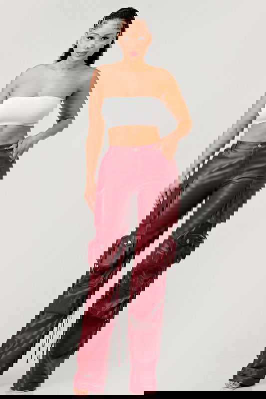 EM FAMOUS PU LEATHER CARGO PANTS - ShopEbonyMonique