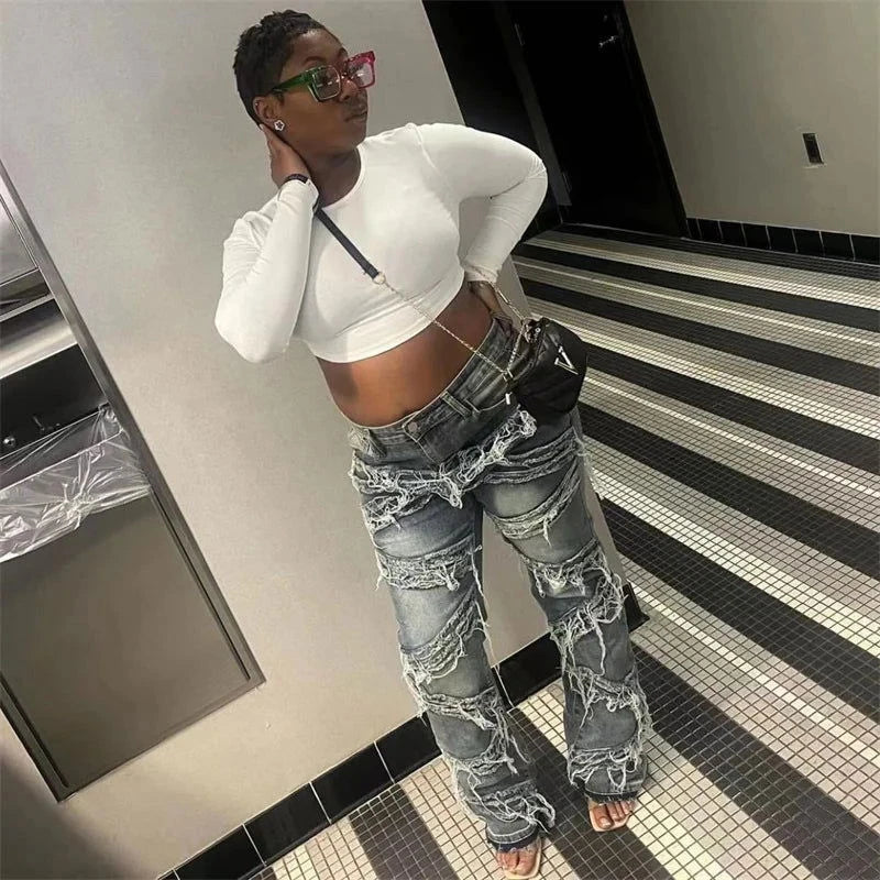 EM Streetwear Jeans Tassel Pants - ShopEbonyMonique