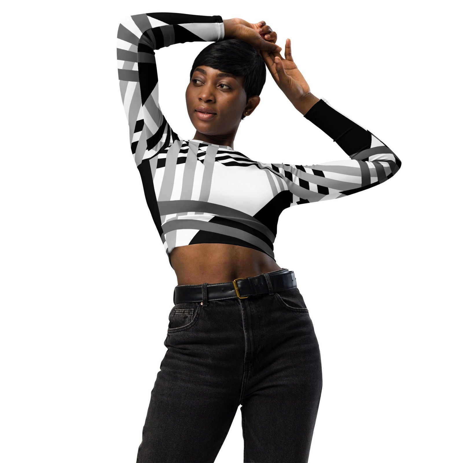 EM Stripped Recycled Long-sleeve Crop Top - ShopEbonyMonique