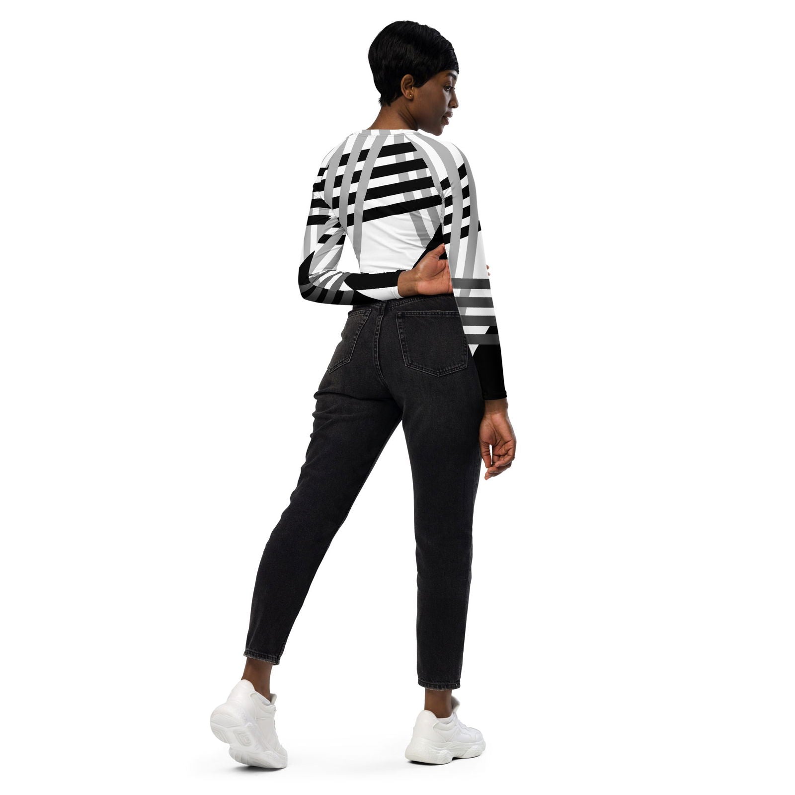 EM Stripped Recycled Long-sleeve Crop Top - ShopEbonyMonique