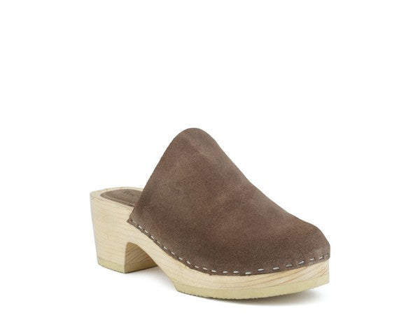 EM TAUPE SUEDE CLOGS - ShopEbonyMonique