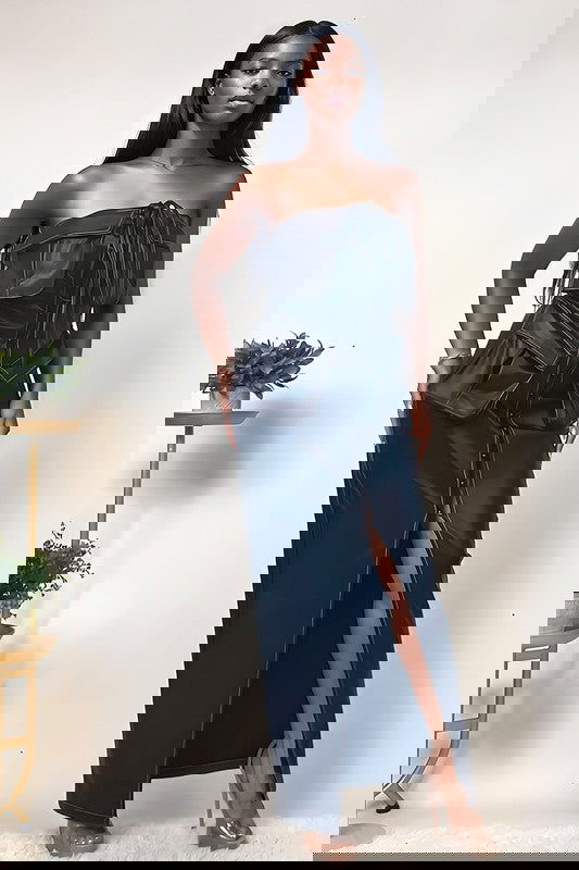 EM button detailed PU black leather dress - ShopEbonyMonique