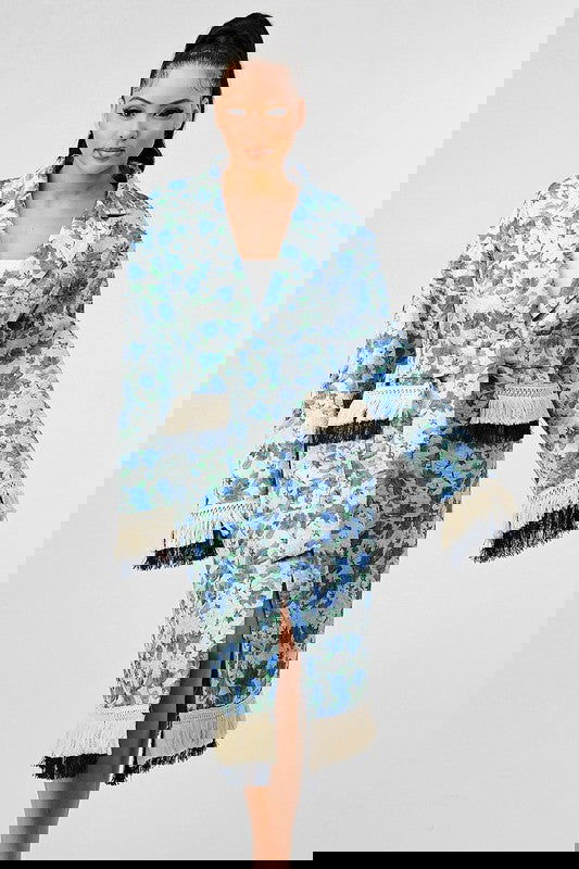 FLORAL PRINT TASSLE TRENCH COAT - ShopEbonyMonique