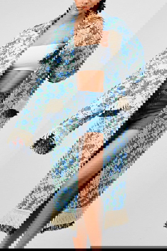 FLORAL PRINT TASSLE TRENCH COAT - ShopEbonyMonique