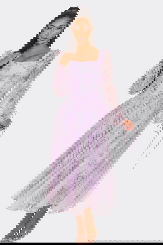 Lavender Blossom Puff Sleeve Dress - ShopEbonyMonique