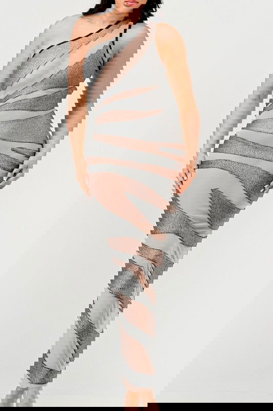 Metallic Bandage Mesh Insert Dress - ShopEbonyMonique