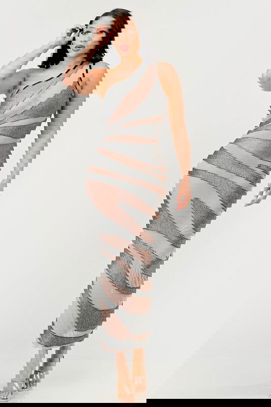 Metallic Bandage Mesh Insert Dress - ShopEbonyMonique