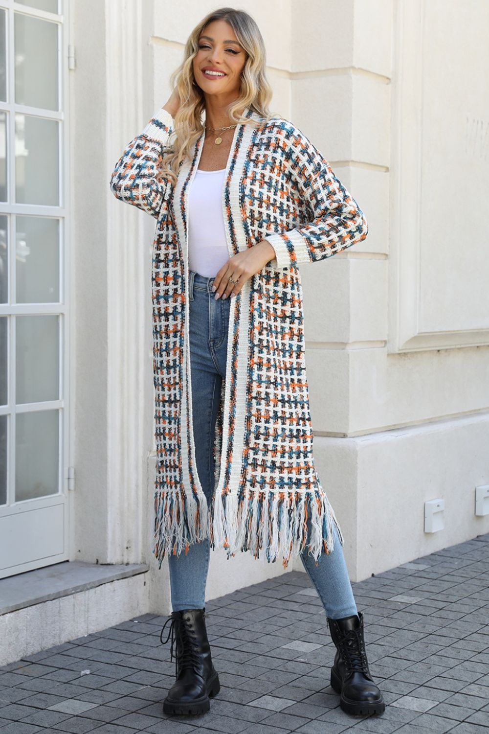 Multicolored Open Front Fringe Hem Cardigan - ShopEbonyMonique