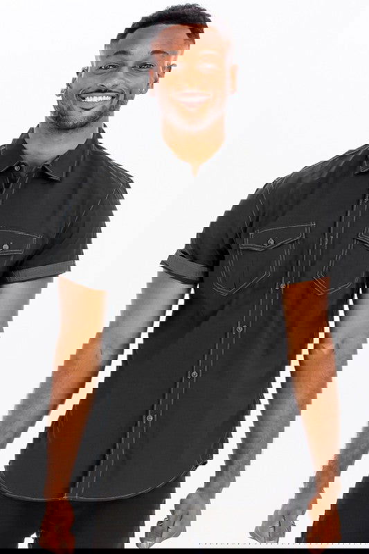 Outline Stitch Short Sleeve Shirt - ShopEbonyMonique