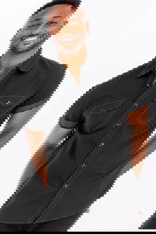 Outline Stitch Short Sleeve Shirt - ShopEbonyMonique