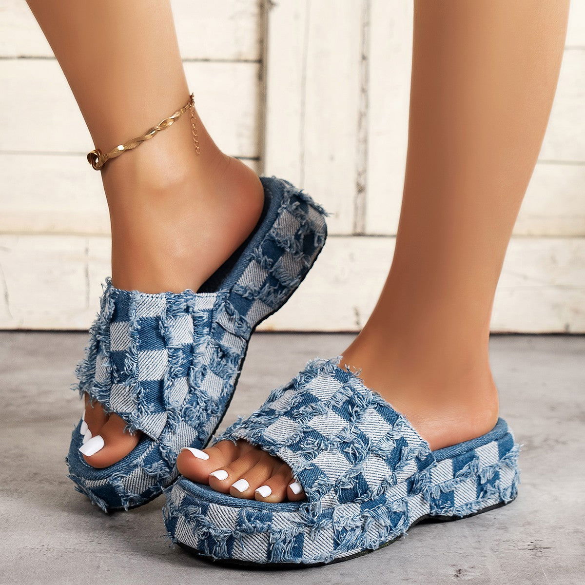 Plaid PU Leather Platform Sandals - ShopEbonyMonique