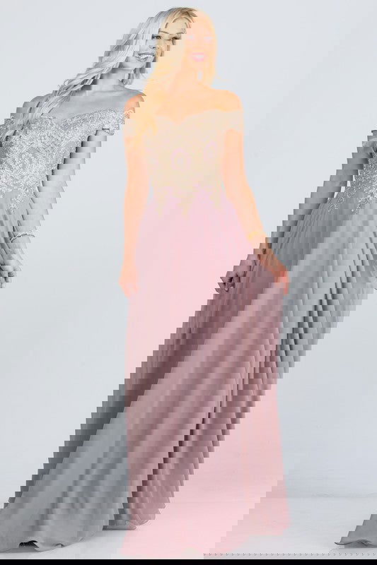 Plus Size Chiffon Embellished Dress - ShopEbonyMonique