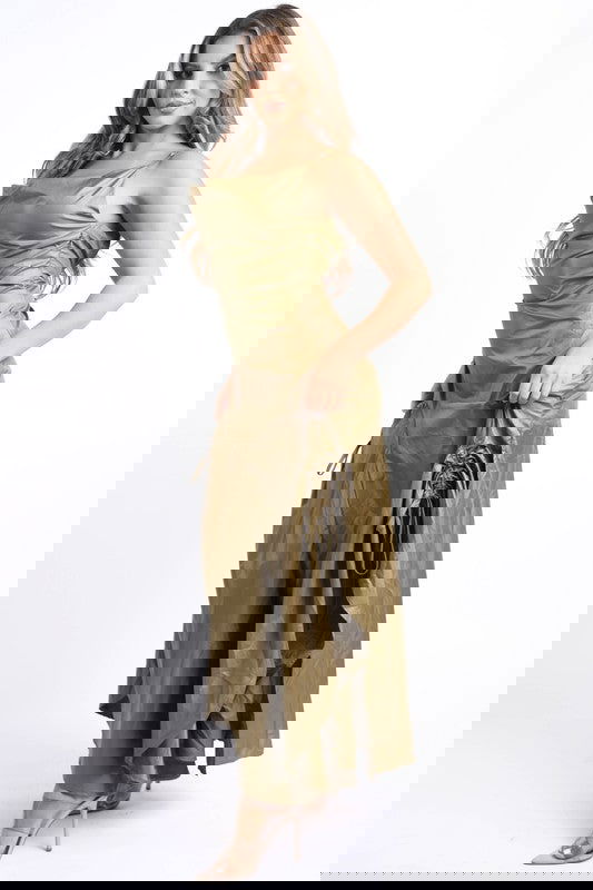 Ruched Cowl Neck Maxi Dress - ShopEbonyMonique