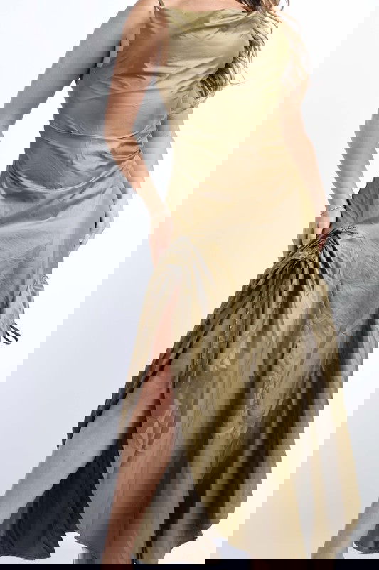 Ruched Cowl Neck Maxi Dress - ShopEbonyMonique