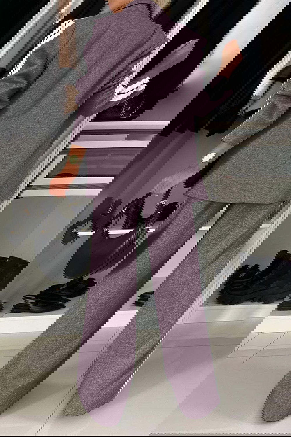 Stripe Contrast Lapel Collar Top and Pants Set - ShopEbonyMonique