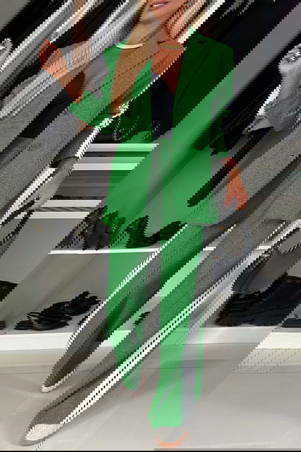 Stripe Contrast Lapel Collar Top and Pants Set - ShopEbonyMonique