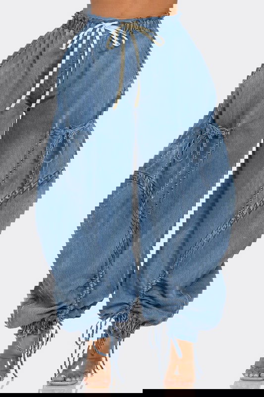 Urban Chic Drawstring Denim Cargo Pants - ShopEbonyMonique