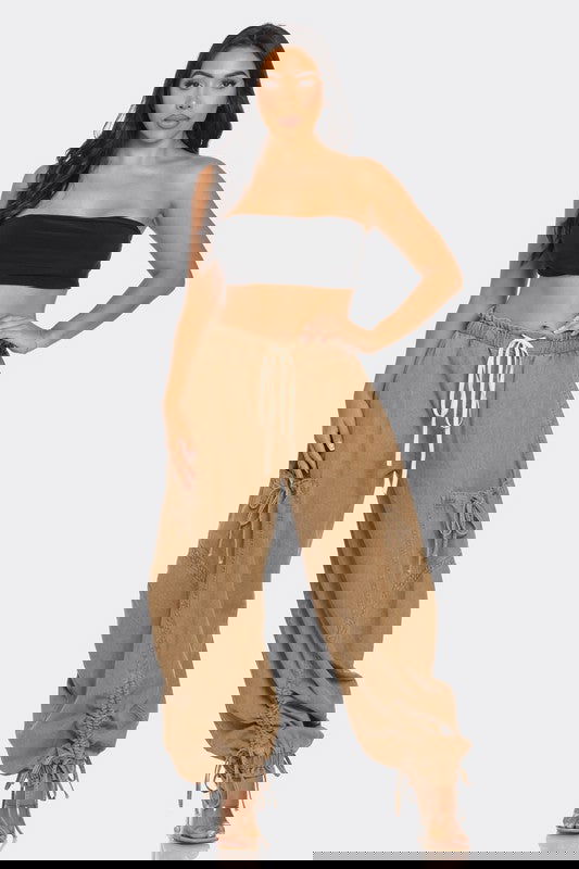 Urban Chic Drawstring Denim Cargo Pants - ShopEbonyMonique