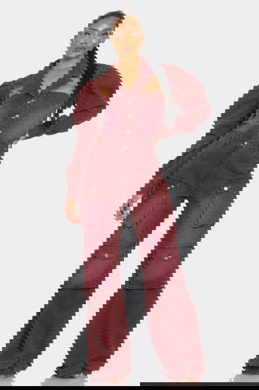 Vintage Inspired Utility Burgundy Jumpsuit - ShopEbonyMonique